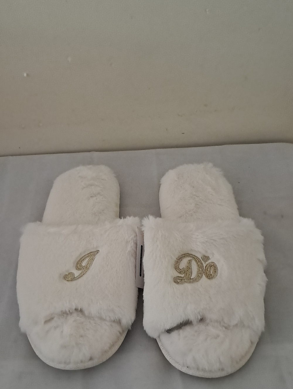 Plush White "I Do" Bridal Slide Slippers